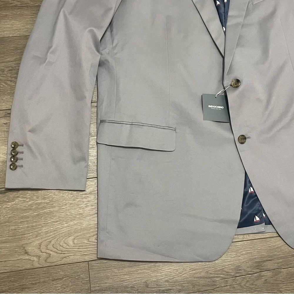 Indochino Mens Custom Blazer Light Gray Sailboat Lining Cotton NWT